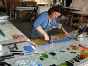 Jane making monotype